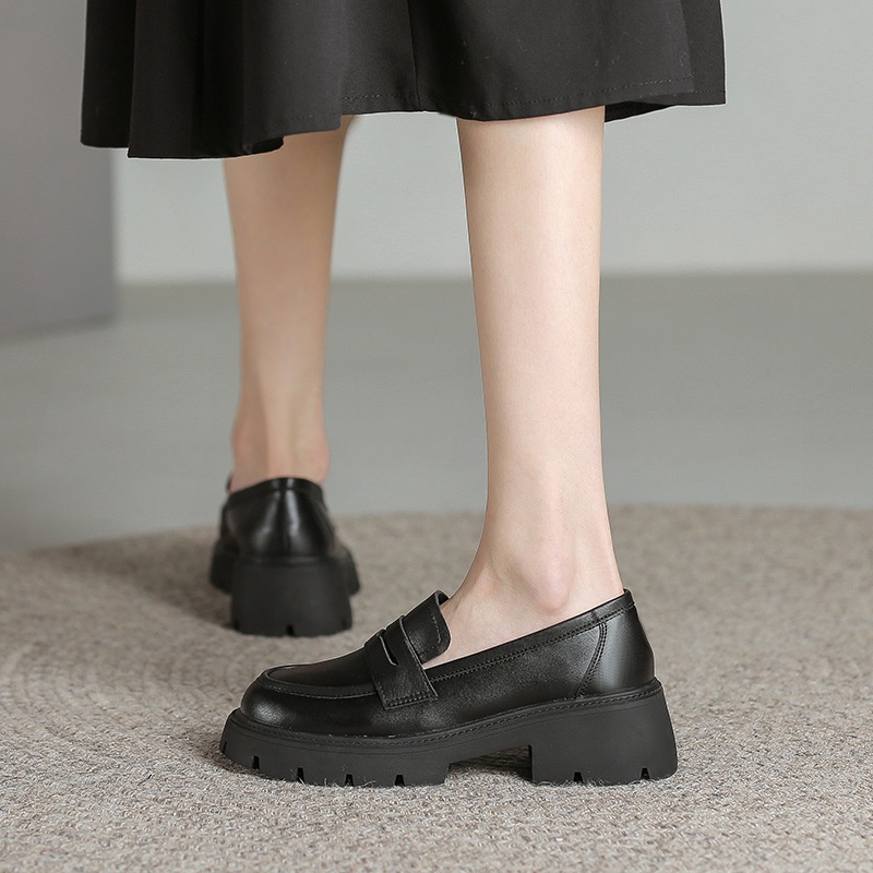 Giày Lười Da Đế Dày 5cm Phong Cách Anh Quốc Thời Trang Cho Nữ