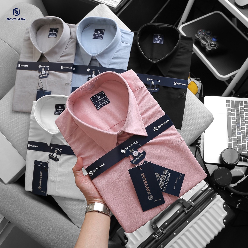 Sơ Mi Ngắn Thêu Chữ Navy Bigsize Nam
