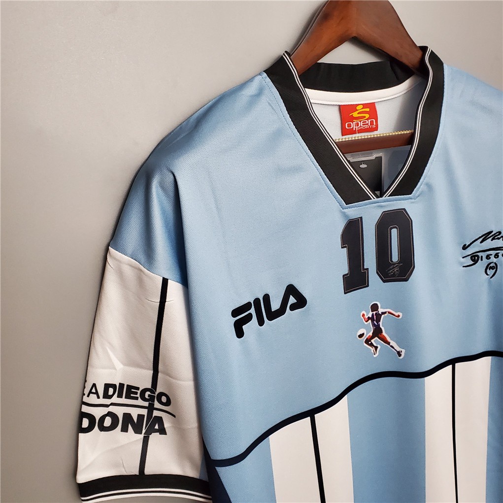 2001 Argentina Maradona #Bộ Đồ Đá Banh Phiên Bản Kỷ Niệm 10 Năm Phong Cách Retro
