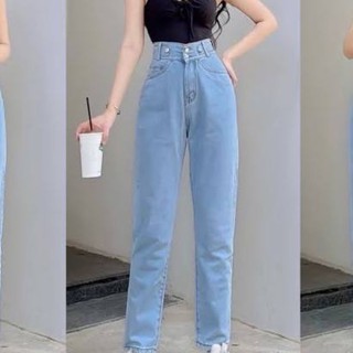Baggy jeans lưng cao 2 nút đai nút