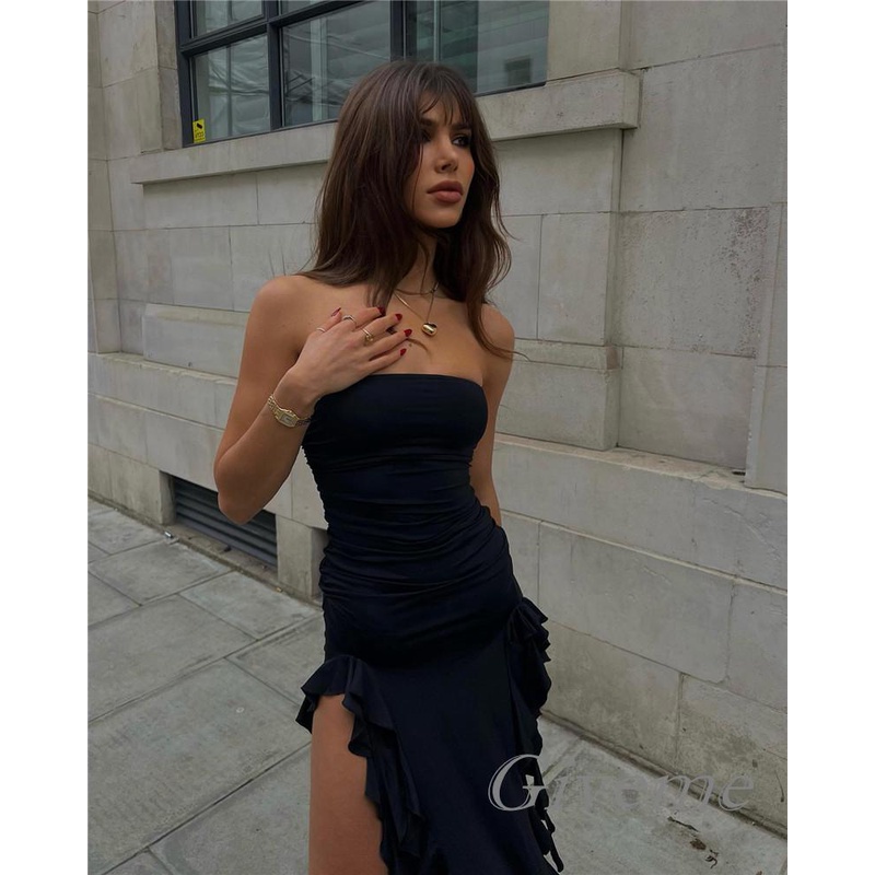 Đầm Lệch Vai Không Tay Nhún Bèo Màu Sắc Thời Trang Cho Nữ