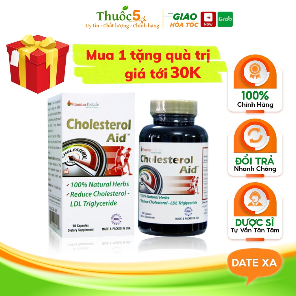Viên Uống Giảm Mỡ Máu Cholesterol Aid Hỗ Trợ Sức Khỏe Tim Mạch, Giảm Triglyceride Trong Máu Hộp 60 Viên