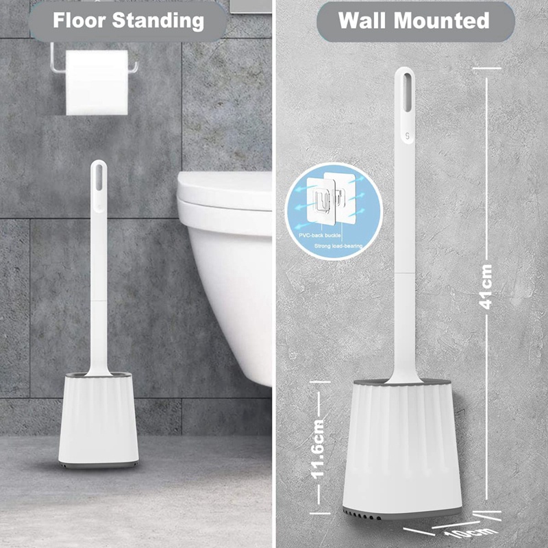 Bộ 2 Bàn Chải Vệ Sinh Toilet Bằng Silicon Kèm Giá Đỡ Tiện Dụng