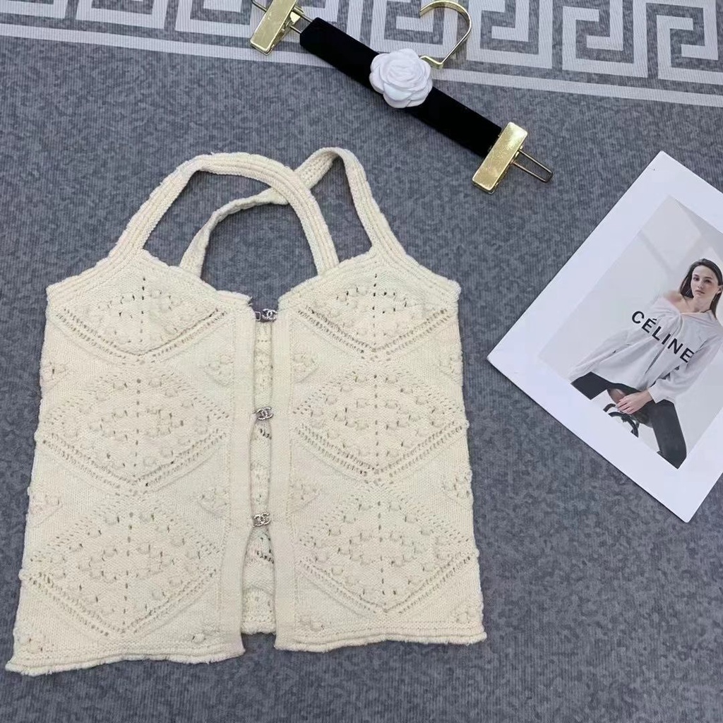 Áo Dệt Kim Hai Dây Phối Nút In Chữ Blackpink jennie Thời Trang Gợi Cảm