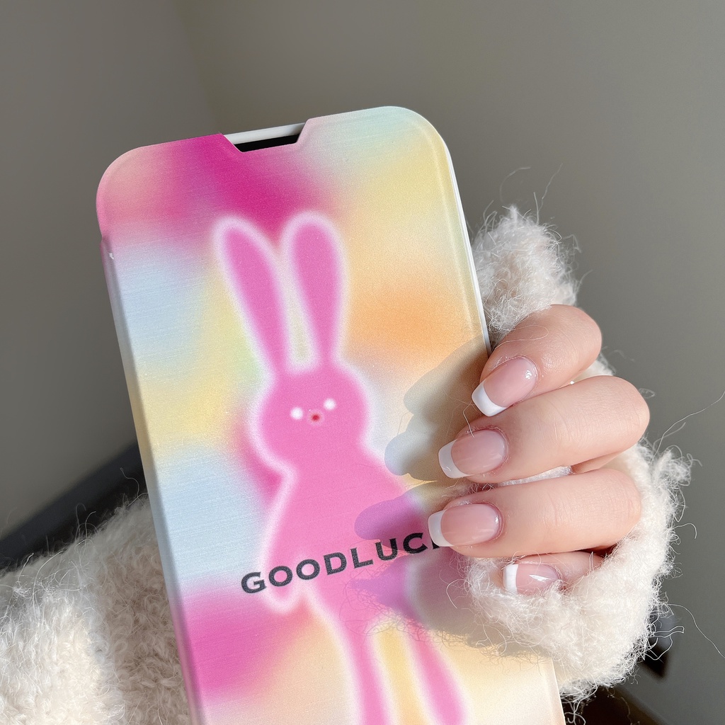 Bao Da Điện Thoại Nắp Lật Mềm Hình Thỏ Cầu Vồng Sáng Tạo Cho iPhone 11 12 13 14 PRO MAX 14 Plus Vỏ
