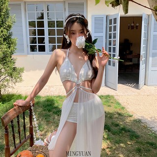  Bikini nàng thơ Một Mảnh Cổ Chữ V Sâu Nhỏ Màu Trắng Hở Lưng Quyến Rũ