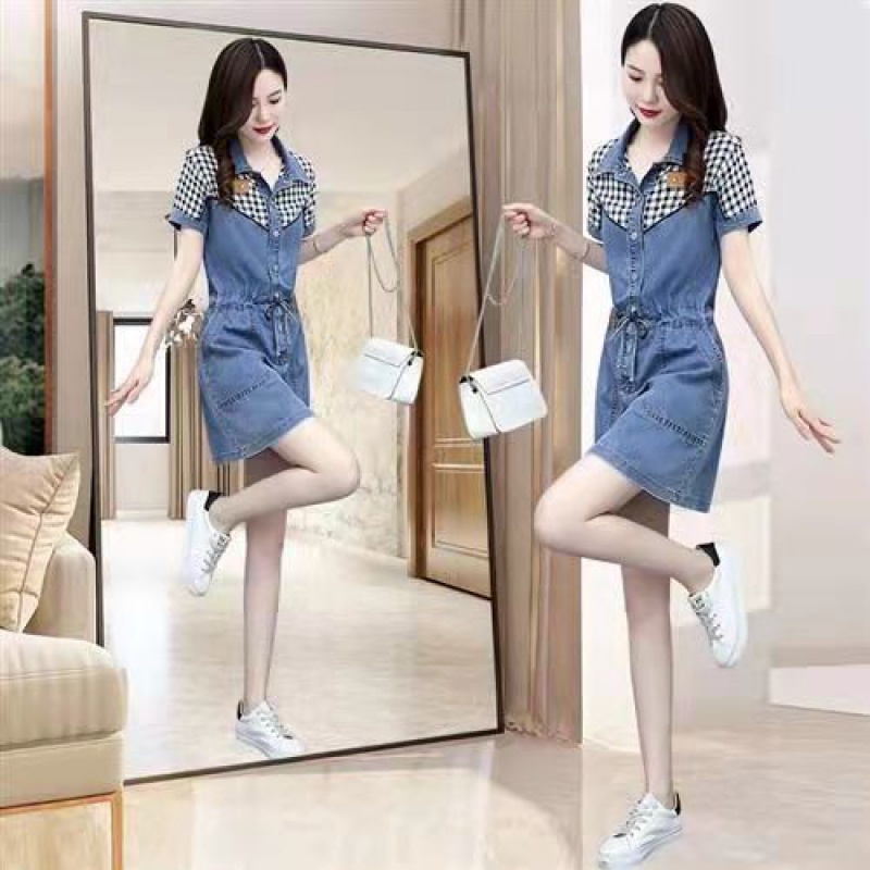 Đầm Sơ Mi Denim Phối Màu Thời Trang Cho Nữ
