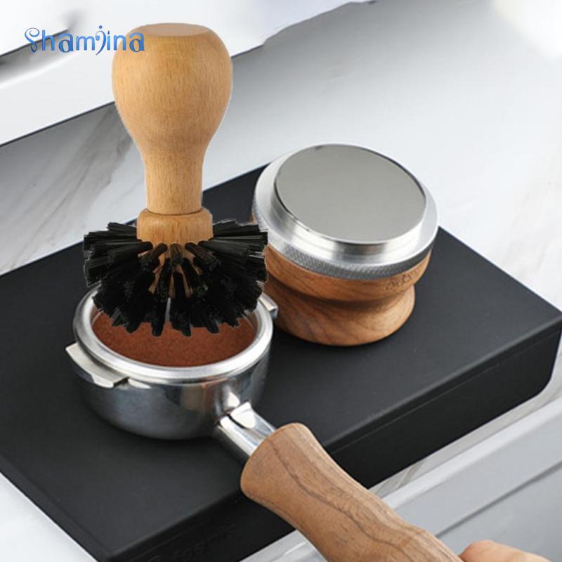 Shamjina Chổi vệ sinh tay cầm nén cà phê tay cầm gỗ trơn cho máy pha cà phê Espresso chuyên nghiệp