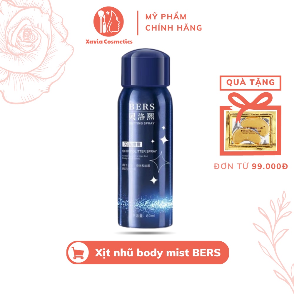Xịt nhũ body mist BERS - Xịt thơm toàn thân nhũ kim tuyến tạo hương thơm quyến rũ, bắt sáng body, lấp lánh