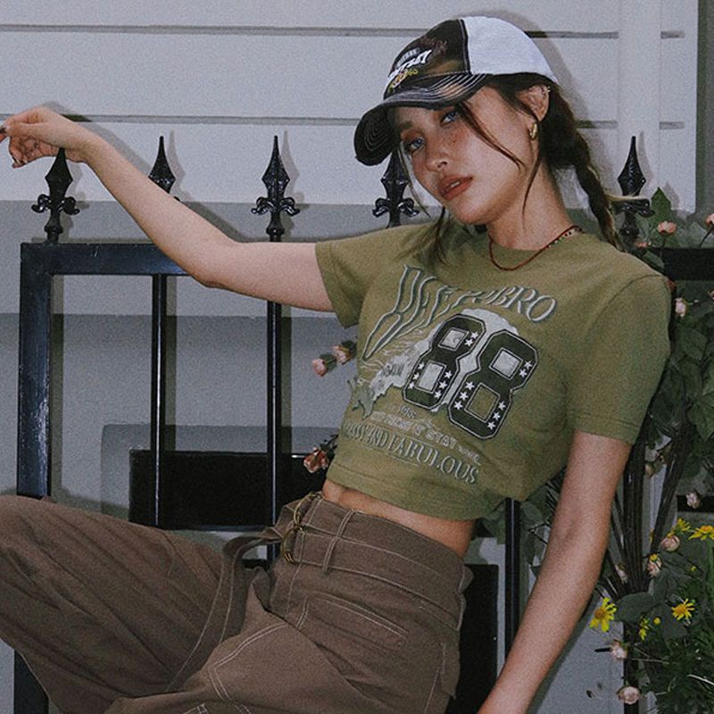 COZOK Áo Thun Ngắn Tay In Họa Tiết Rằn Ri Kiểu Vintage Cá Tính