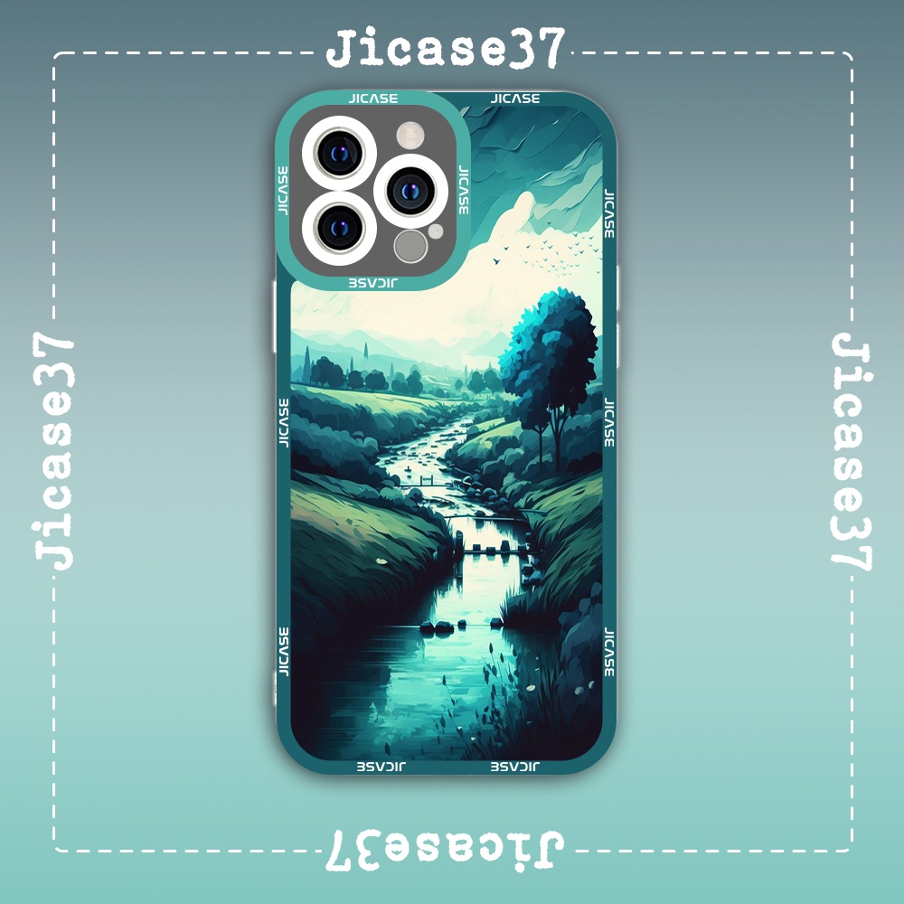 Ốp lưng iphone cạnh vuông Jicase JMcase Dòng Sông Uốn Lượn Tranh Thuỷ Mặc x/xs/11/12/pro/max/plus/promax