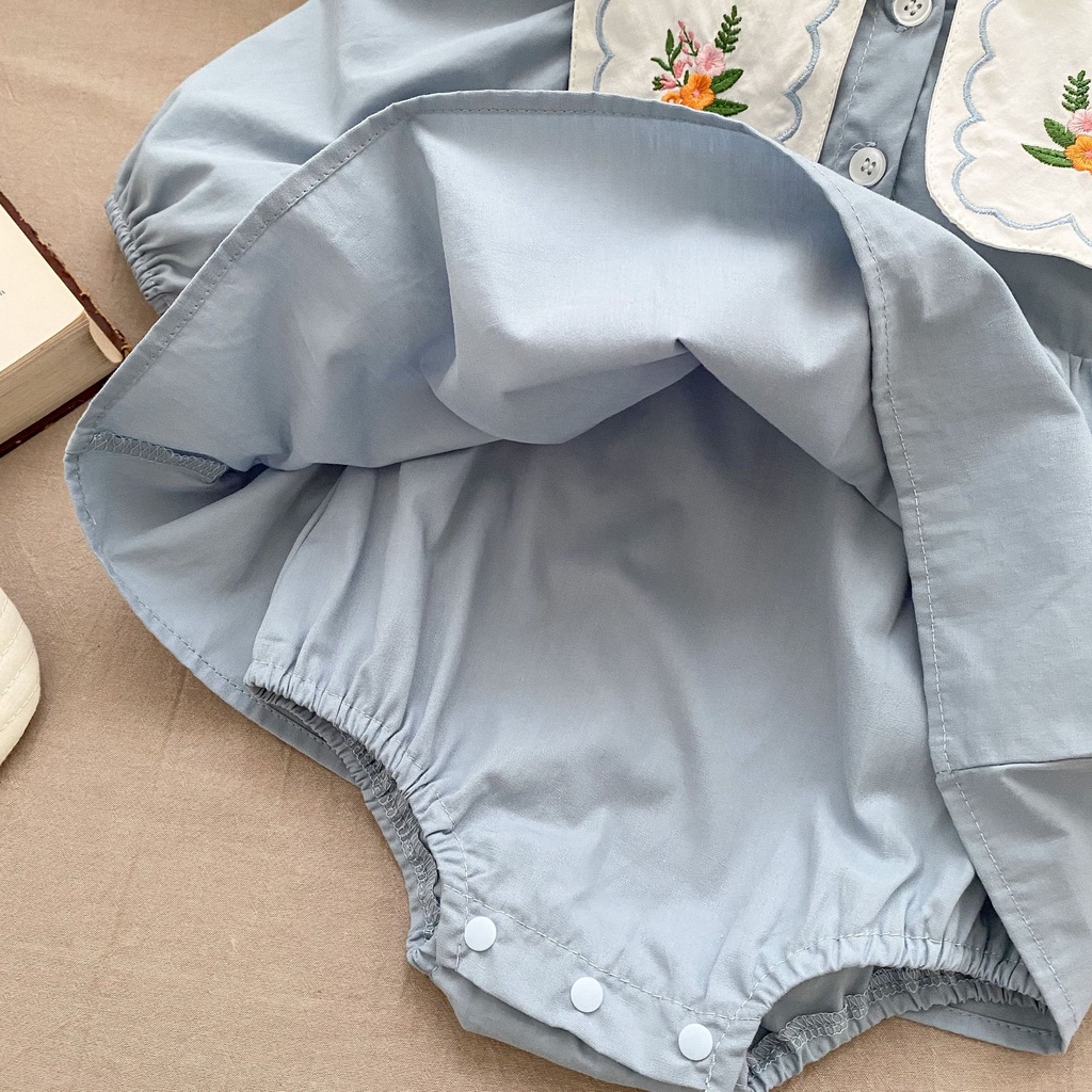 Đầm cotton Trơn Thêu Họa Tiết Phong Cách Hàn Quốc Xinh Xắn Dành Cho Bé Gái