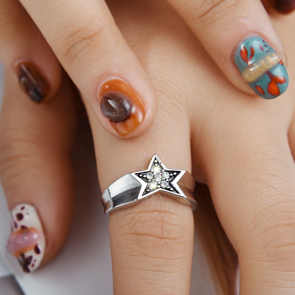 Nhẫn Hở Hình Ngôi Sao Năm Cánh Đính Đá zircon Thời Trang Cho Nữ