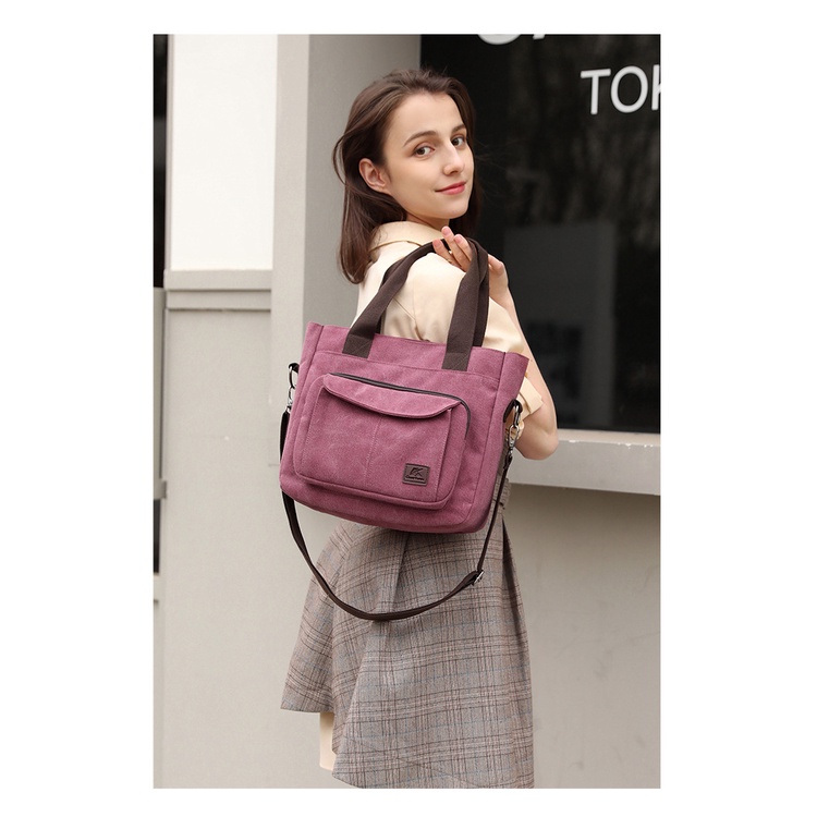 Túi Xách Đeo Vai Bằng Vải Bạt Kích Thước Lớn Phong Cách Mới 2023 Dễ Phối Đồ Cho Nữ