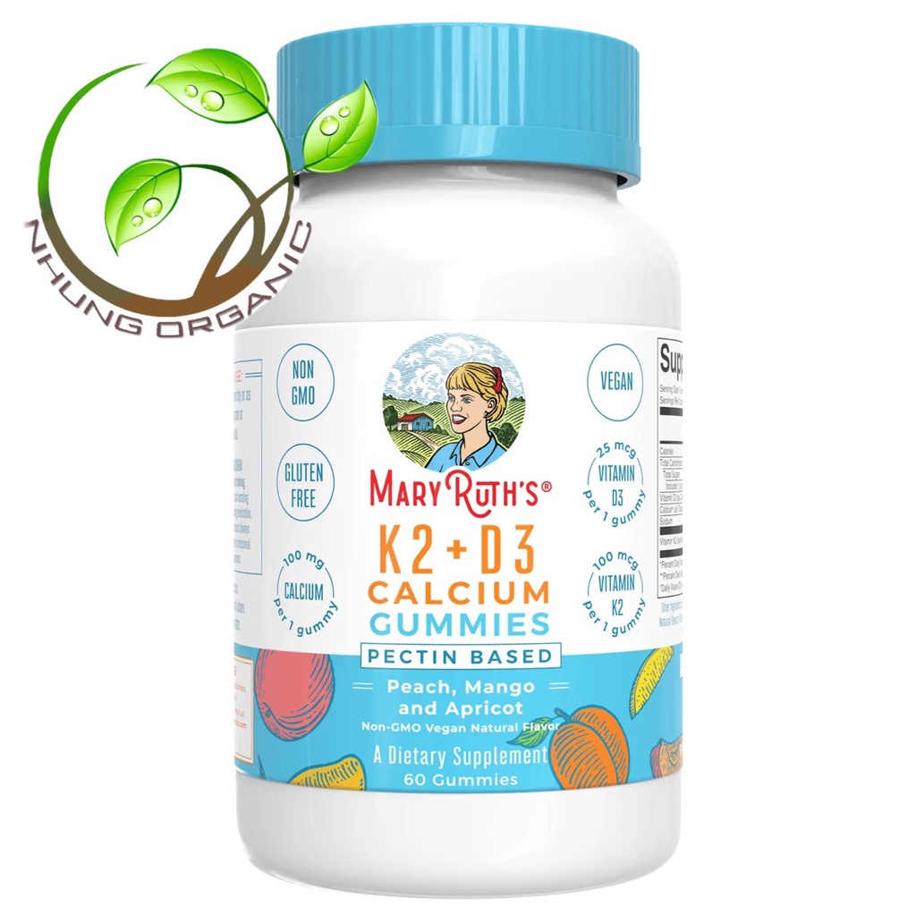 Kẹo nhai D3 K2 Canxi cho bé từ 2 tuổi tới lớn Mary Ruth's 60 viên