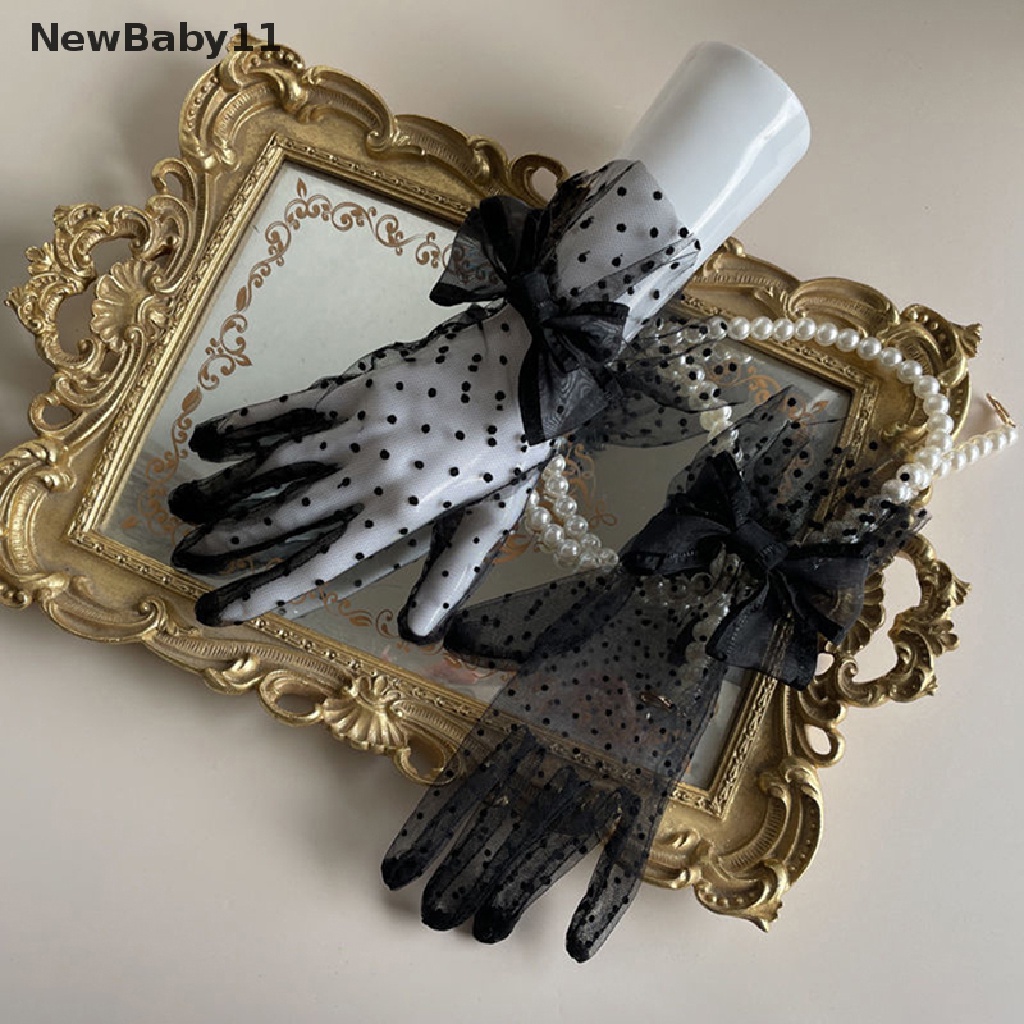 1 Đôi Găng Tay Lưới Ren Trắng Đen Phong Cách Gothic Lolita Cho Bé Gái