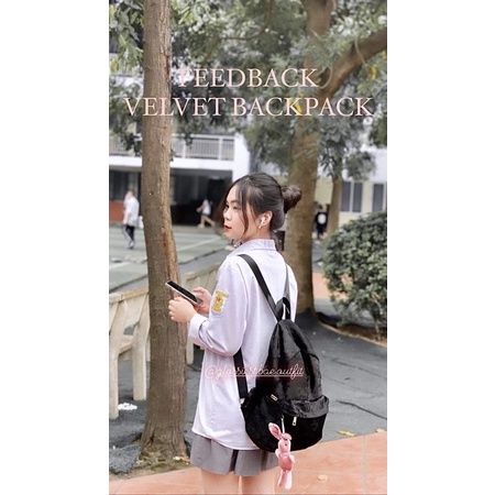 VELVET BACKPACK - BALO NHUNG ĐEN