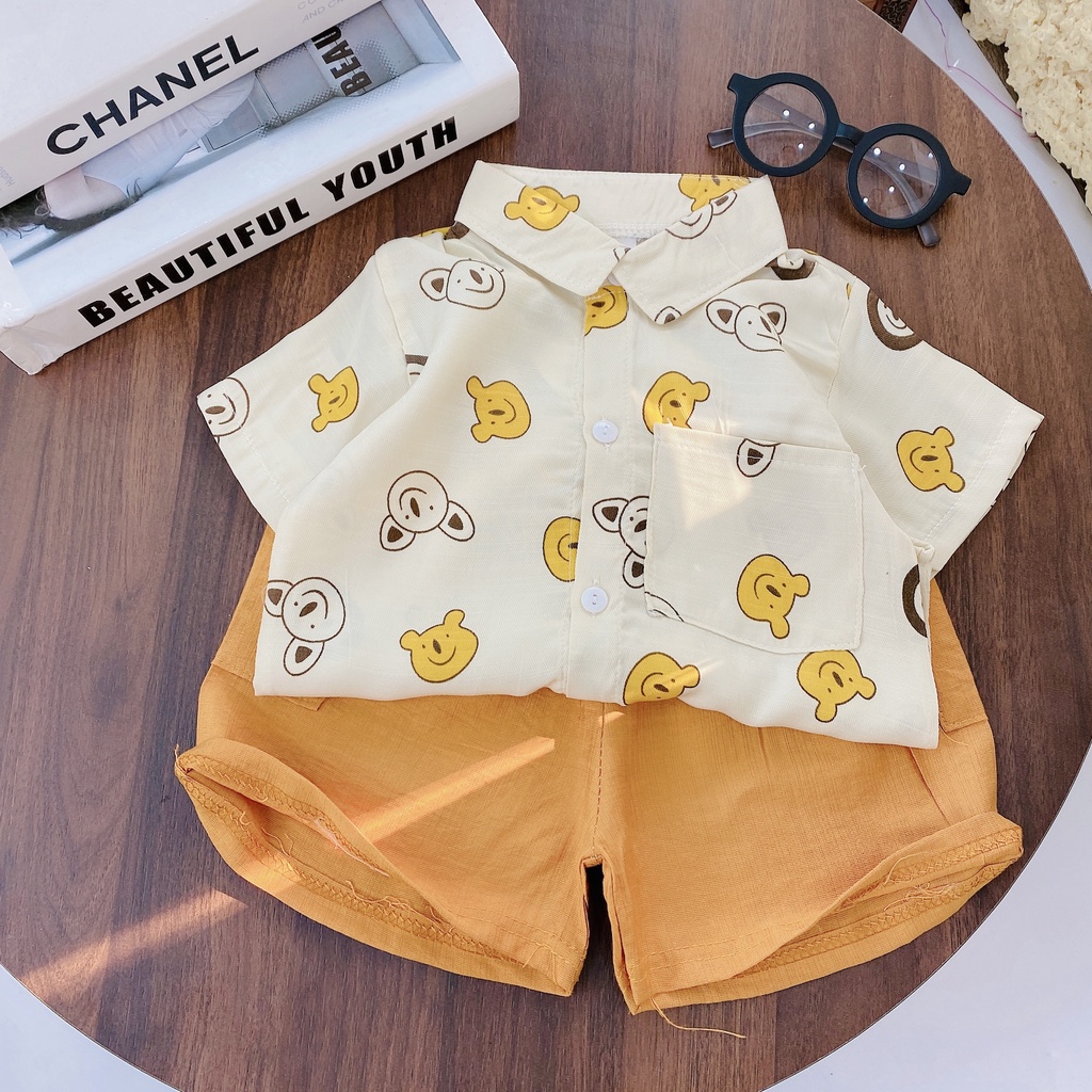 Bộ Cộc Tay Bé Trai, Bộ Sơ Mi Hè Vải Đũi Xịn Cho Bé Trai Từ 10 - 20kg