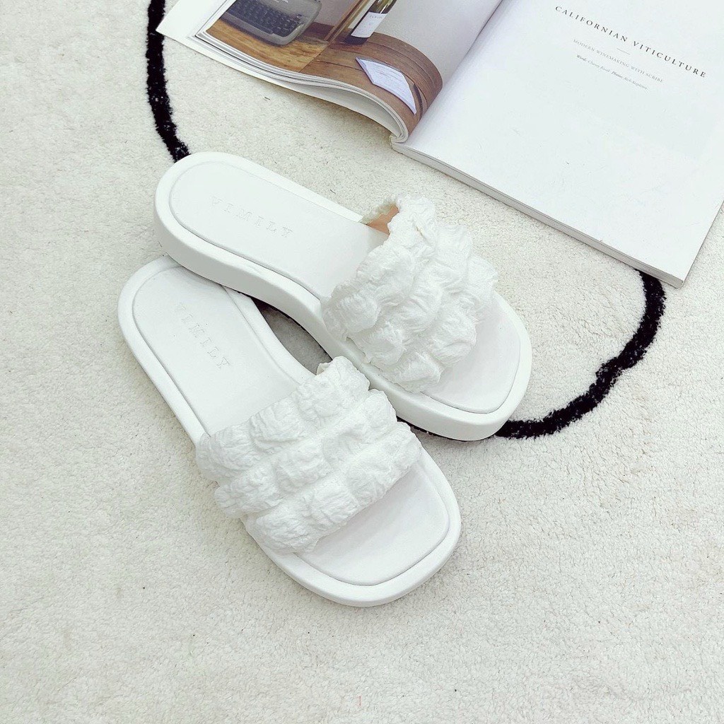 Dép nữ,Dép lê bèo nhúm kẻ ô 2 màu đen, trắng dễ mang mã NMS01