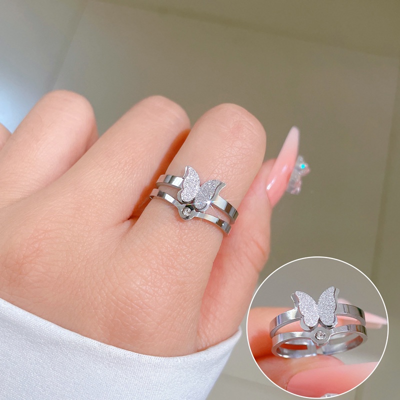Nhẫn Thép Titan Hình Bướm Phong Cách Tối Giản Cá Tính Hợp Thời Trang ins Cho Nữ