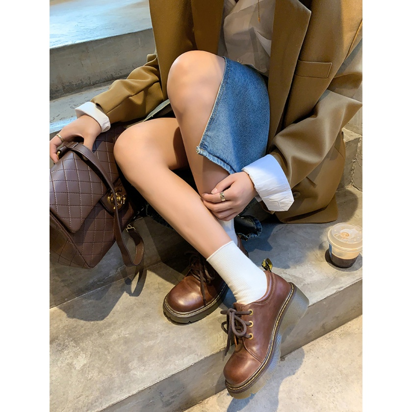 Giày Oxford Nữ Mũi Tròn Dế Bánh Mì 4CM Phong Cách Nhật Bản