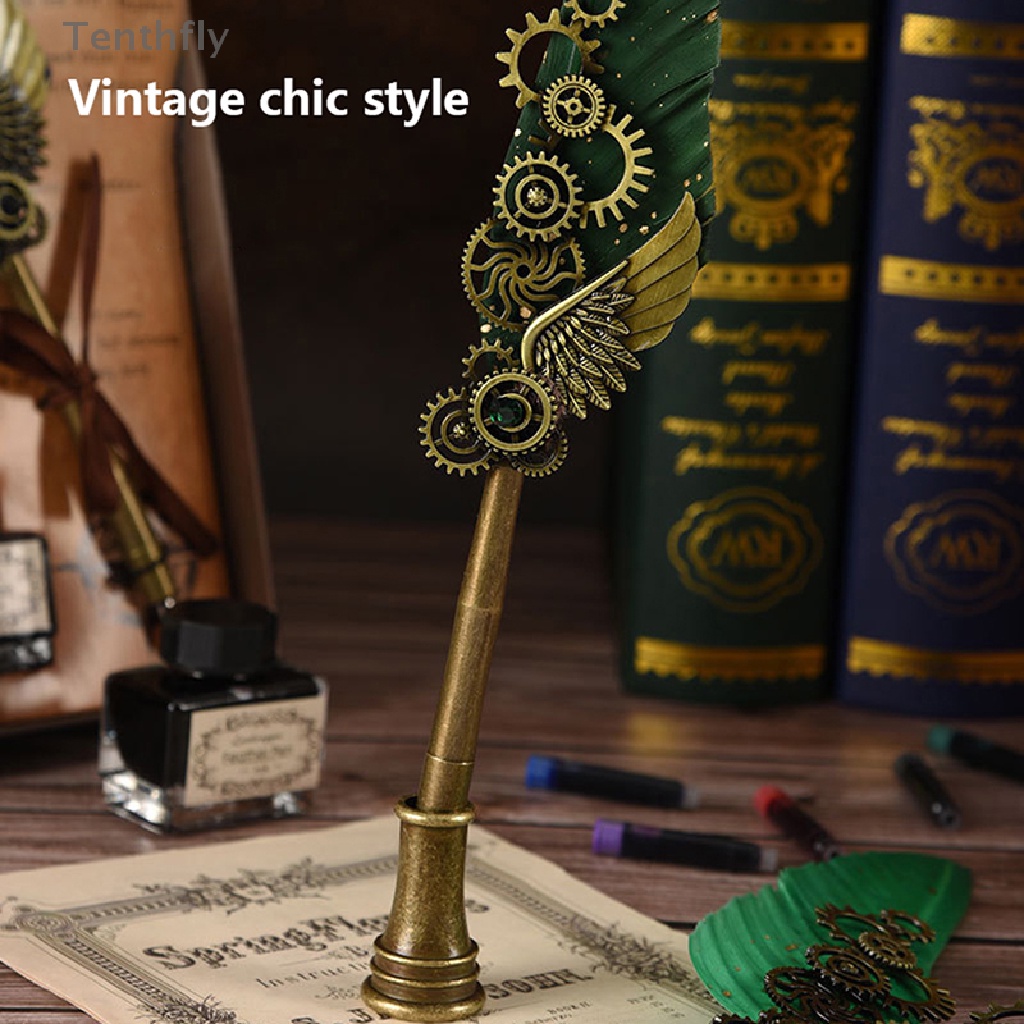 1 Bộ Bút Mực Viết Thư Pháp Hình Lông Vũ Phong Cách Punk Cổ Điển Sáng Tạo Mới