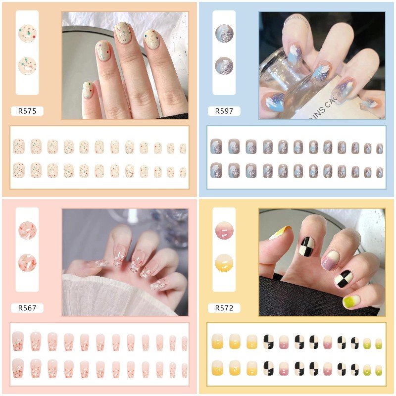 Bộ 24 Móng Tay Giả Ngắn Trung Bình Phong Cách Hàn Quốc