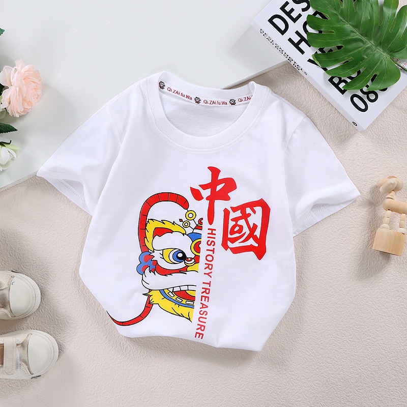 YAOEENH Áo Thun Tay Ngắn 90-140cm Vải Cotton In Họa Tiết Hoạt Hình Phong Cách Hàn Quốc Thời Trang Cho Bé