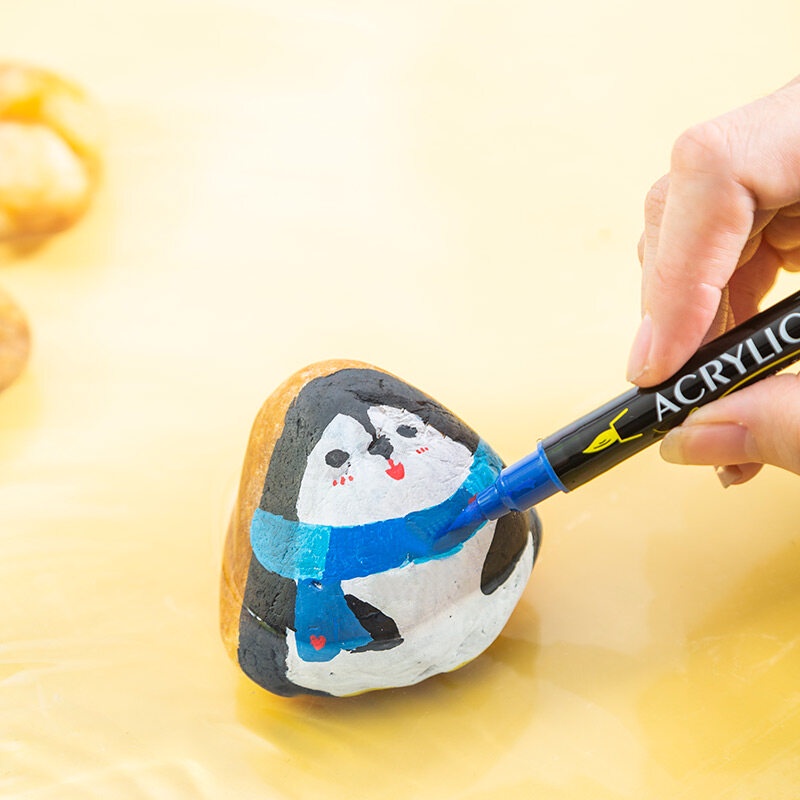 Set 12 / 24 / 36 / 48 / 60 Bút Lông Màu Acrylic Hai Đầu Dùng Vẽ Tranh Đá / Kim Loại / Gốm / Kính / Vải