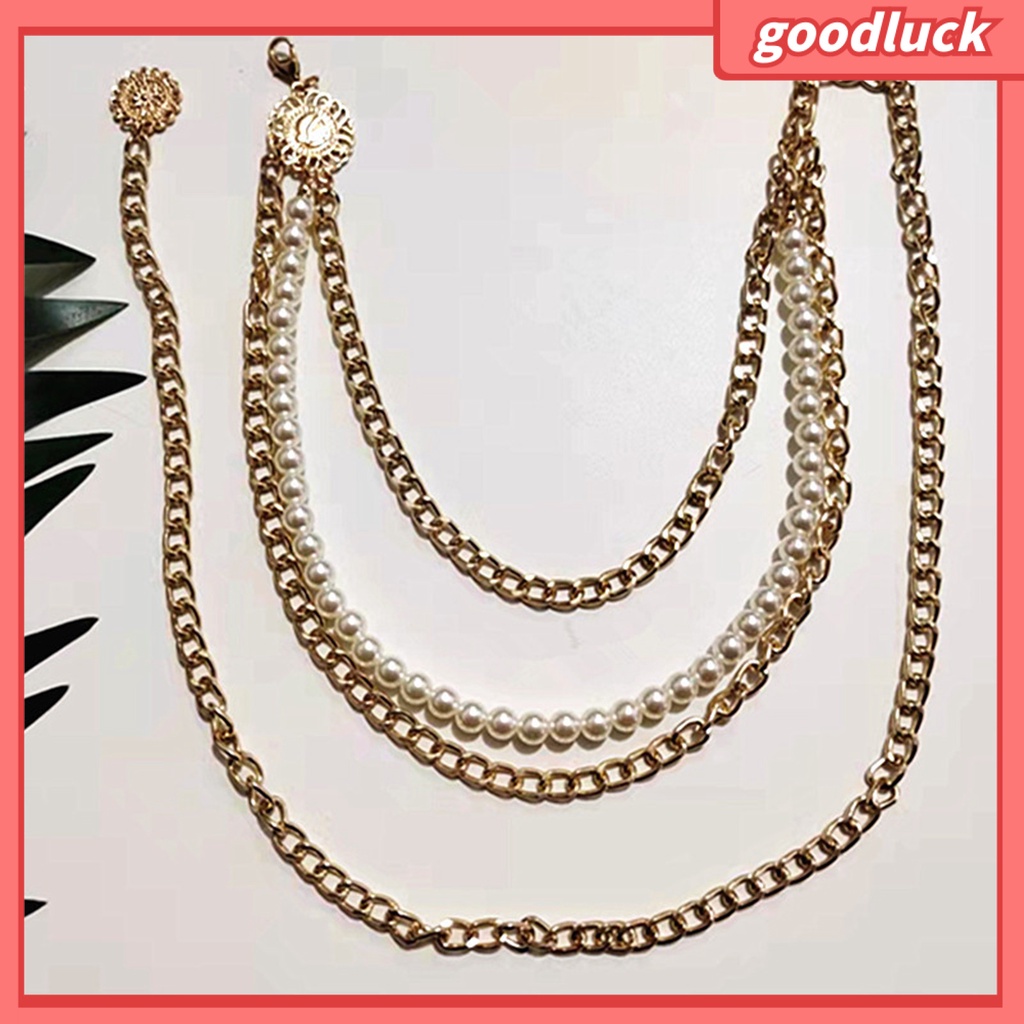 |Đồ Chơi GODK GODK Độc Đáo| Dây Thắt Lưng Nhiều Lớp Đính Ngọc Trai Nhân Tạo Đơn Giản Phong Cách Vintage Cho Nữ