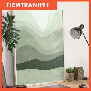 Tranh treo tường | Tranh trừu tượng - Mint abstract landscape , green mountain scenery poster, ombre lines poster