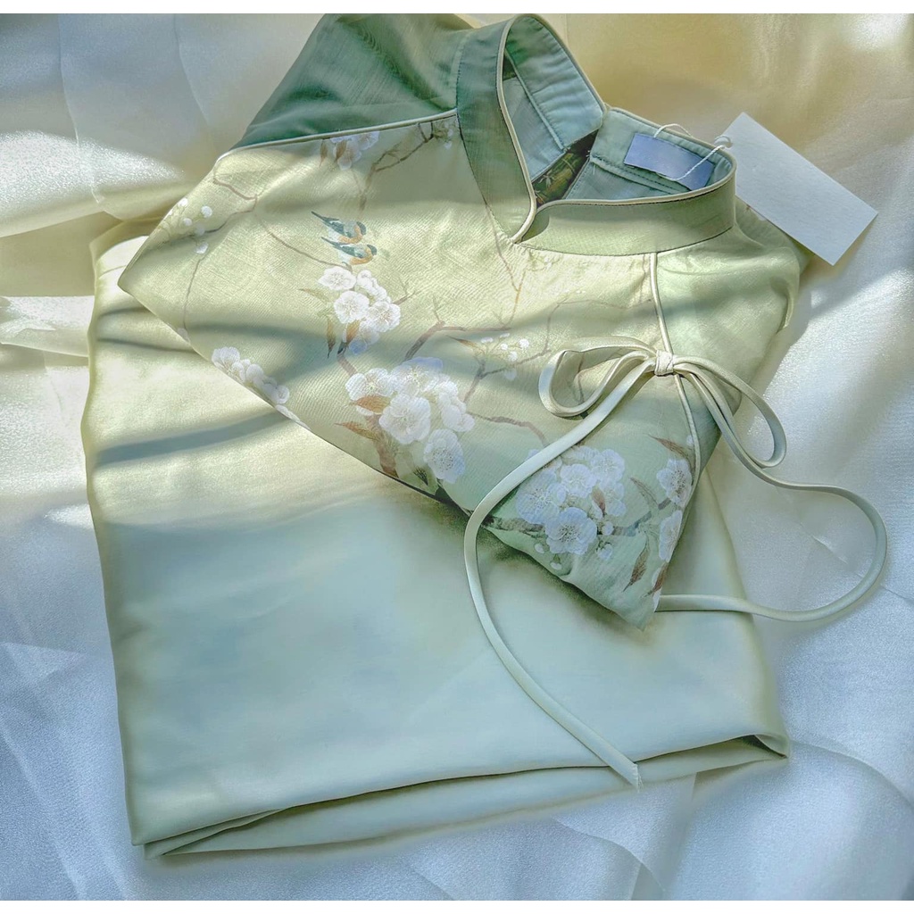 Bộ LAM đi chùa in hoa đào - sét áo đi lễ chùa hàng thiết kế 2023