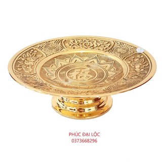 Mâm bồng Phúc Sen bằng đồng đường kính 30 cm màu vàng bóng
