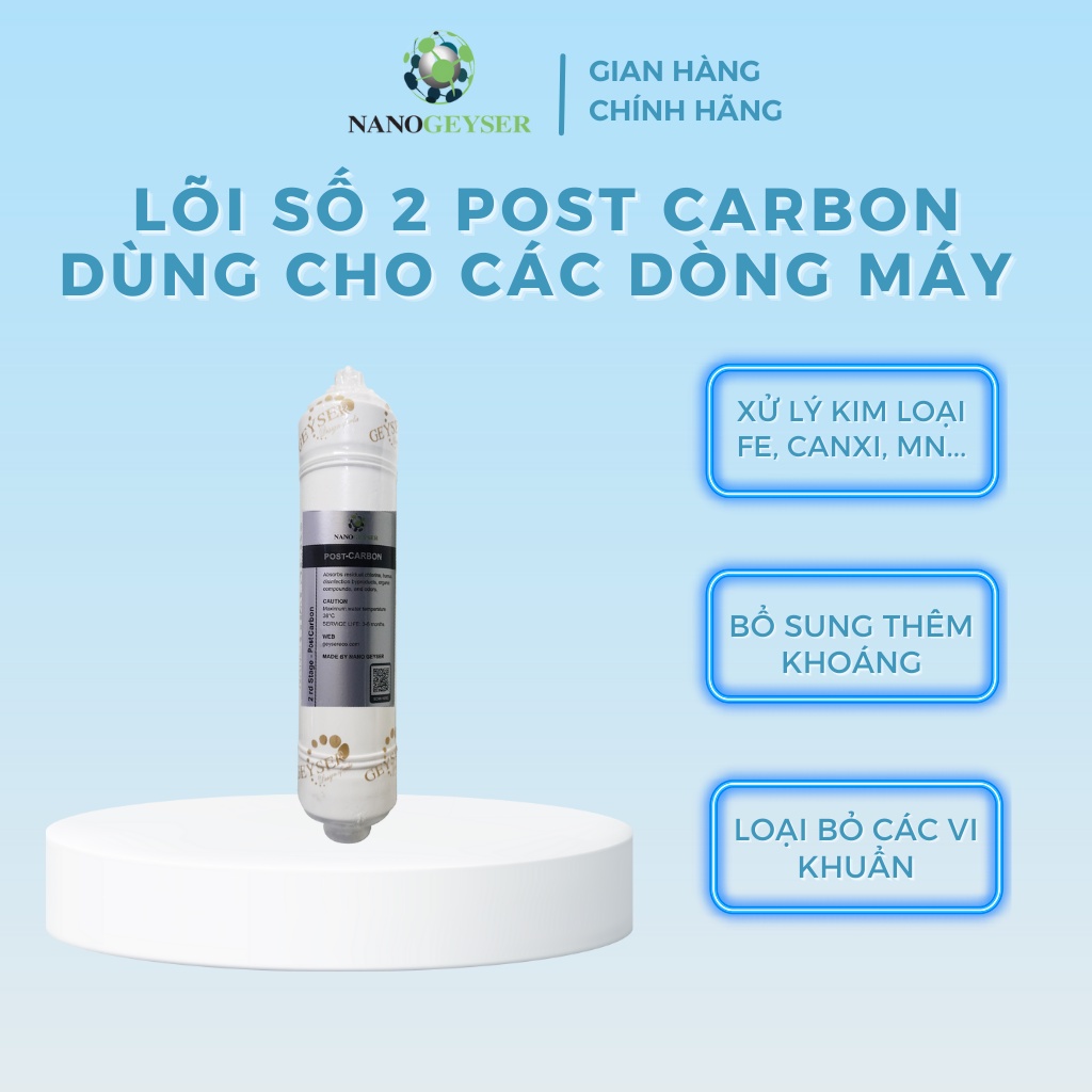 Lõi lọc nước số 2, Lõi Post Carbon Dùng cho máy lọc nước RO lõi đúc, Geyser Slim, Karofi, Kangaroo, Sunhouse...