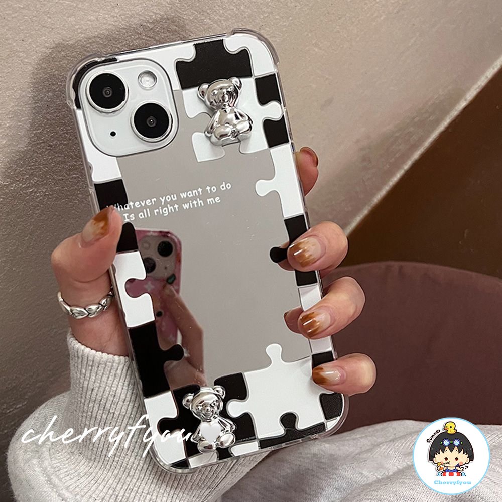 Ốp Điện Thoại TPU Mềm Mạ Gương Họa Tiết Gấu Cho IPhone 14 13 12 11 Pro Max XS XR 8 7 Plus