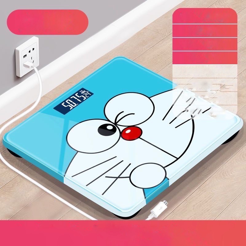 Cân điện tử gia đình trẻ em người lớn màn hình LCD hoạ tiết Doraemon c