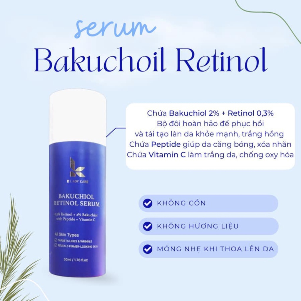 Retinol, Serum Bakuchiol Retinol 50ml, XuanDao, tinh chất dưỡng da căng bóng mịn màng, chống lão hóa, giảm thâm, nám