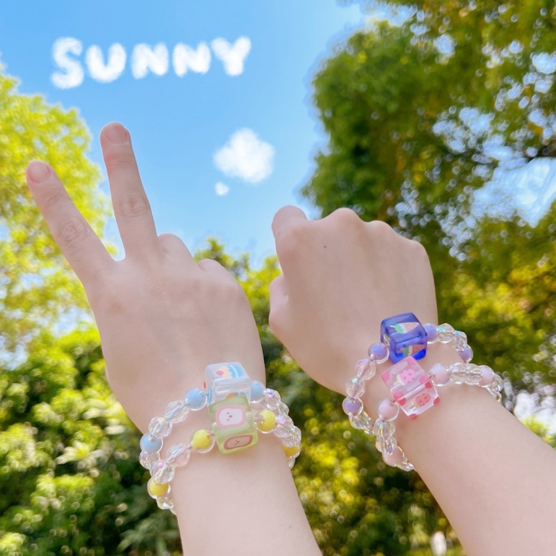 Vòng Tay Hạt Resin Trong Suốt In Hình Hoạt Hình Dễ Thương Có Thể Điều Chỉnh Cho Cặp Đôi