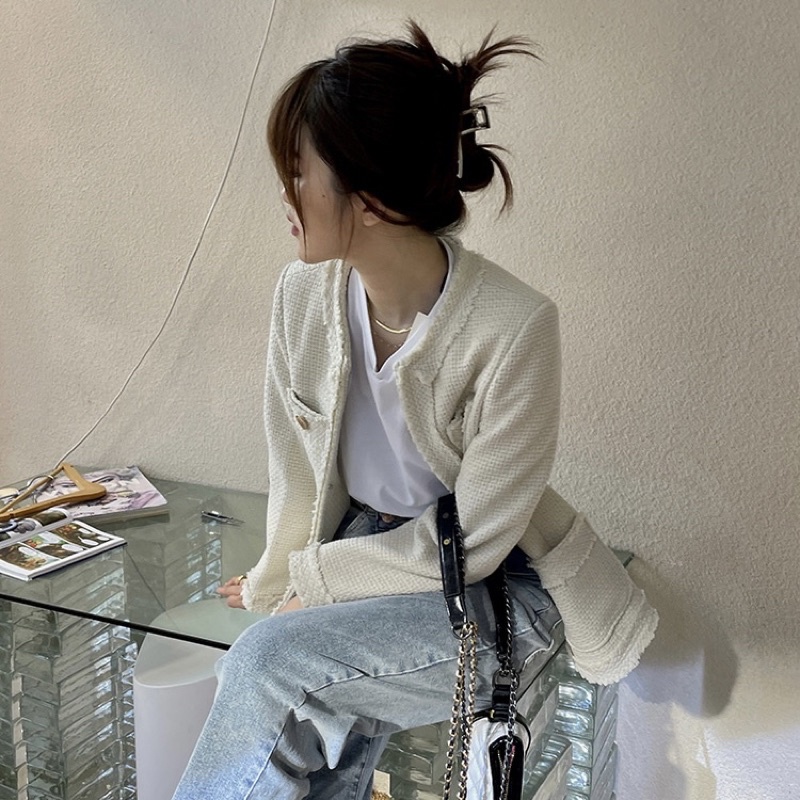 ÁO DẠ TWEED TRẮNG KEM CHẤT DÀY DẶN