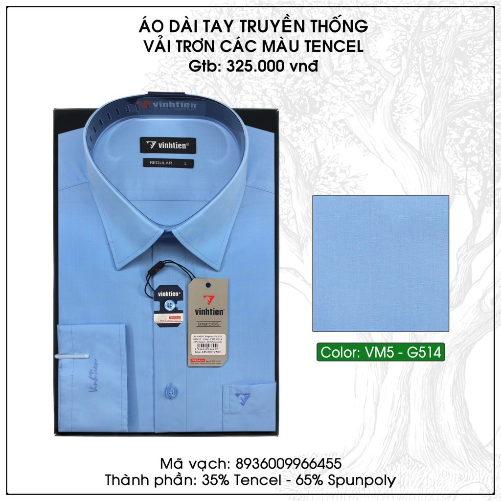 Áo Sơ Mi Dài Tay Màu Tencel-Spun Regular Fit 325 Vĩnh Tiến - VM5-G514
