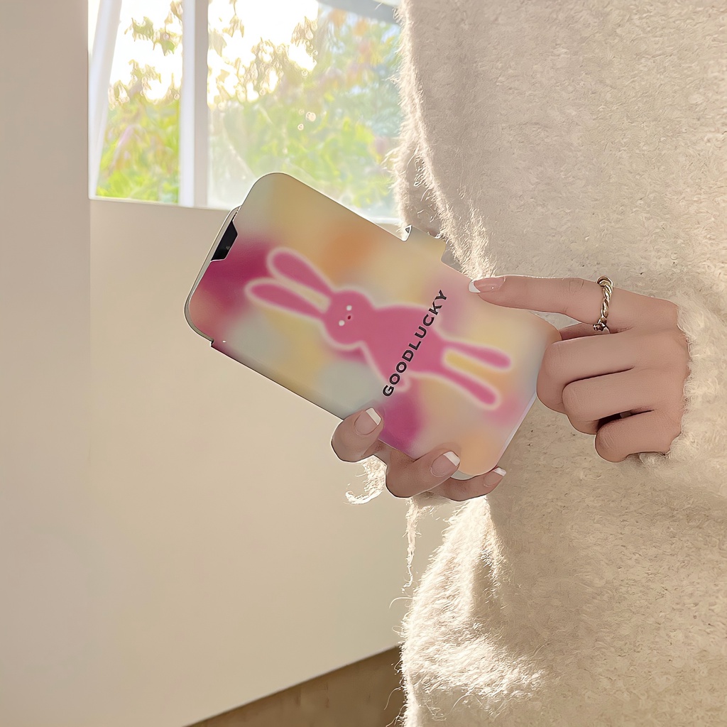 Bao Da Điện Thoại Nắp Lật Mềm Hình Thỏ Cầu Vồng Sáng Tạo Cho iPhone 11 12 13 14 PRO MAX 14 Plus Vỏ