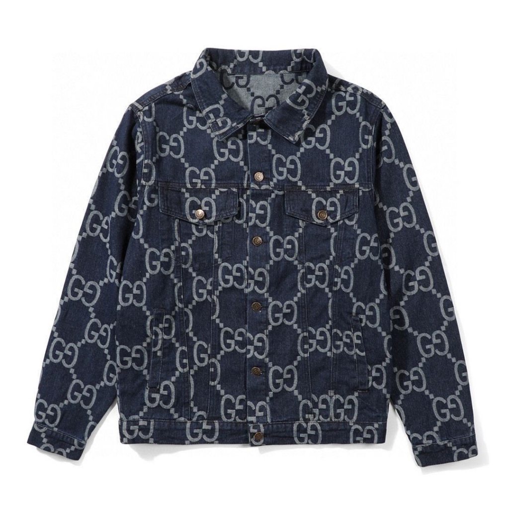 GDUP GucciDouble-letter Printed Lapel denim jacket jacket casual all-match trendy jeans for men and women