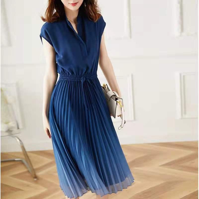 Đầm váy voan dập li màu ombre hàng quảng châu hottrend Xiny D2023