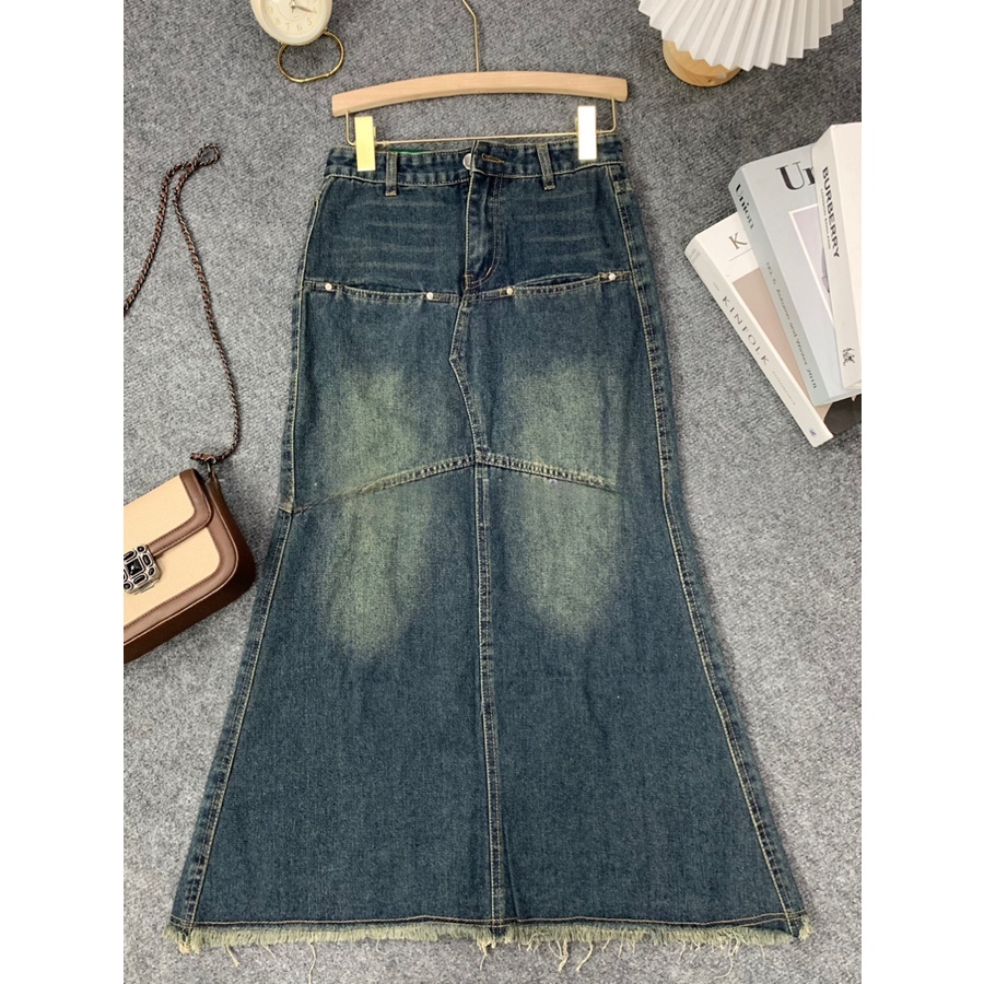 Chân váy jeans đuôi cá dáng ôm dài siêu hách dáng phong cách Hàn