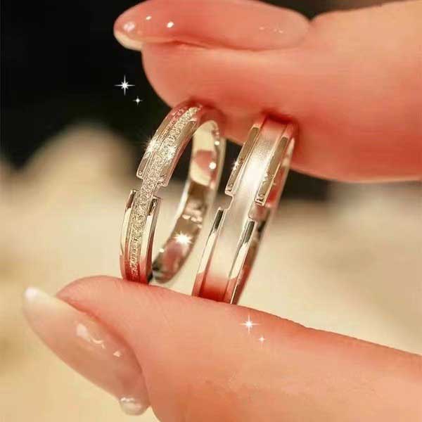 Nhẫn Thép Titan Mạ Bạc Đính Đá Zircon Đơn Giản Thanh Lịch Thời Trang Hàn Quốc Có Thể Điều Chỉnh Kích Thước Cho Cặp