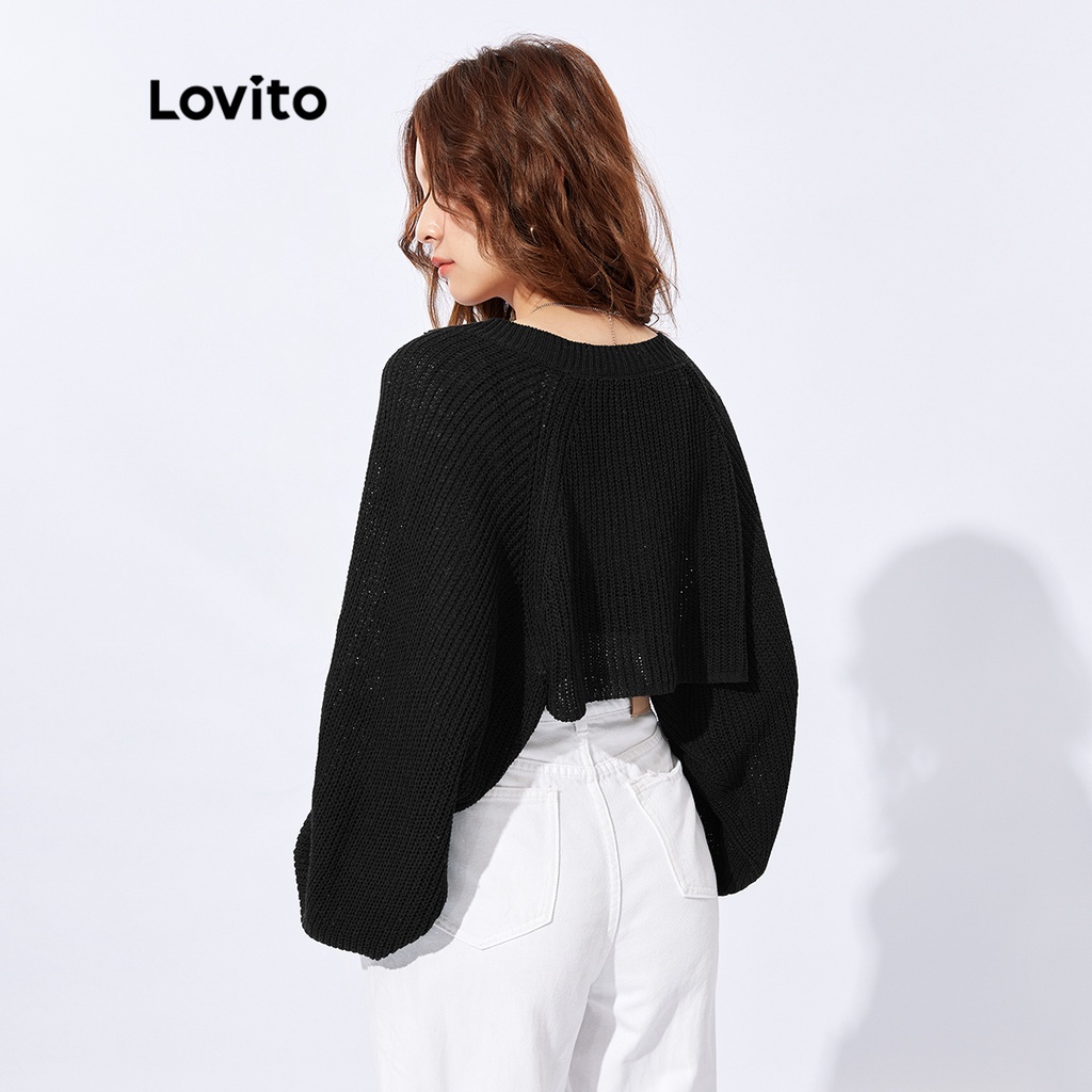 Áo cardigan Lovito tay dài mở phía trước màu trơn phong cách thường ngày Hàn Quốc L32FW062 (màu đen) | BigBuy360 - bigbuy360.vn