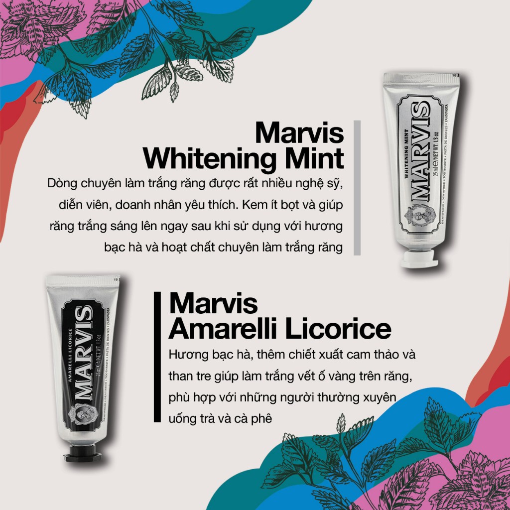 Mini Pack 7 Tuýp Kem Đánh Răng Marvis Classic 7X25ml -Set Combo 7 Mùi Vị Hài Hòa, Cảm Giác Tươi Mát, Răng Nướu Chắc Khỏe