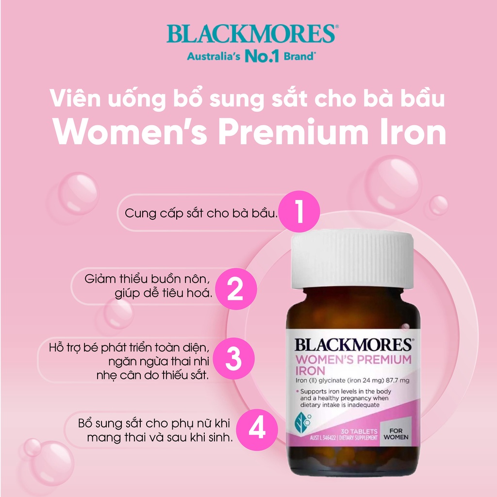 Viên uống bổ sung sắt cho bà bầu Pregnancy Iron Blackmores Úc 30 viên