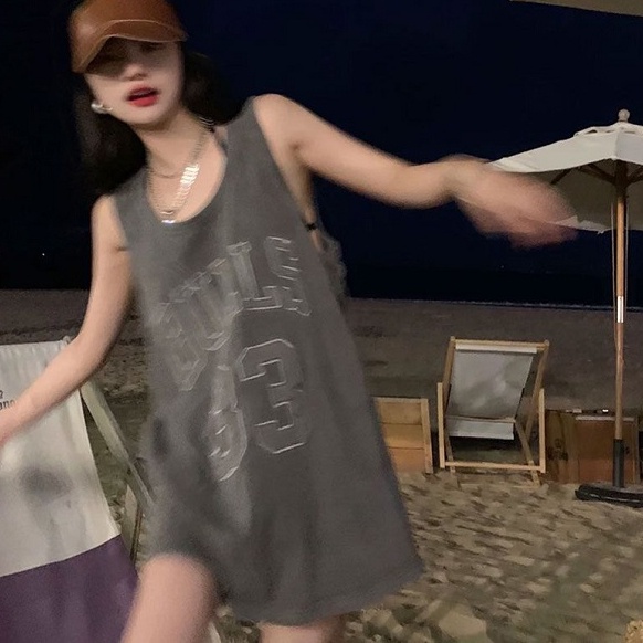 SUXI Áo Thun Dáng Dài Rộng Không Tay Thời Trang Mùa Hè Dành Cho Nữ