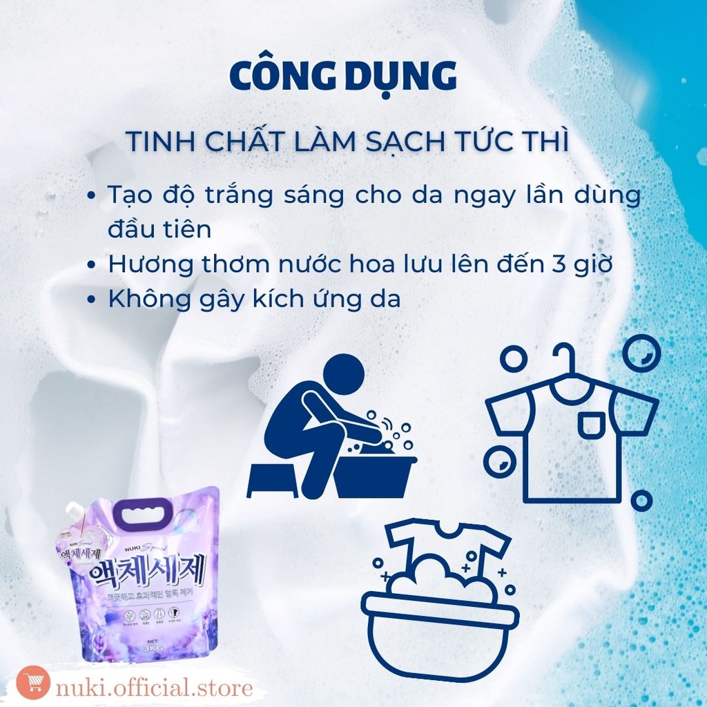 Túi Nước Giặt Xả Hàn Quốc Nuki Special 3kg Hương Nắng Mai Thơm Dịu Nhẹ, Mềm Vải Không Gây Kích Ứng An Toàn Với Làn Da